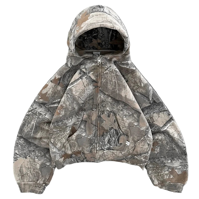 Oversized Camouflage Zip Up Hoodie