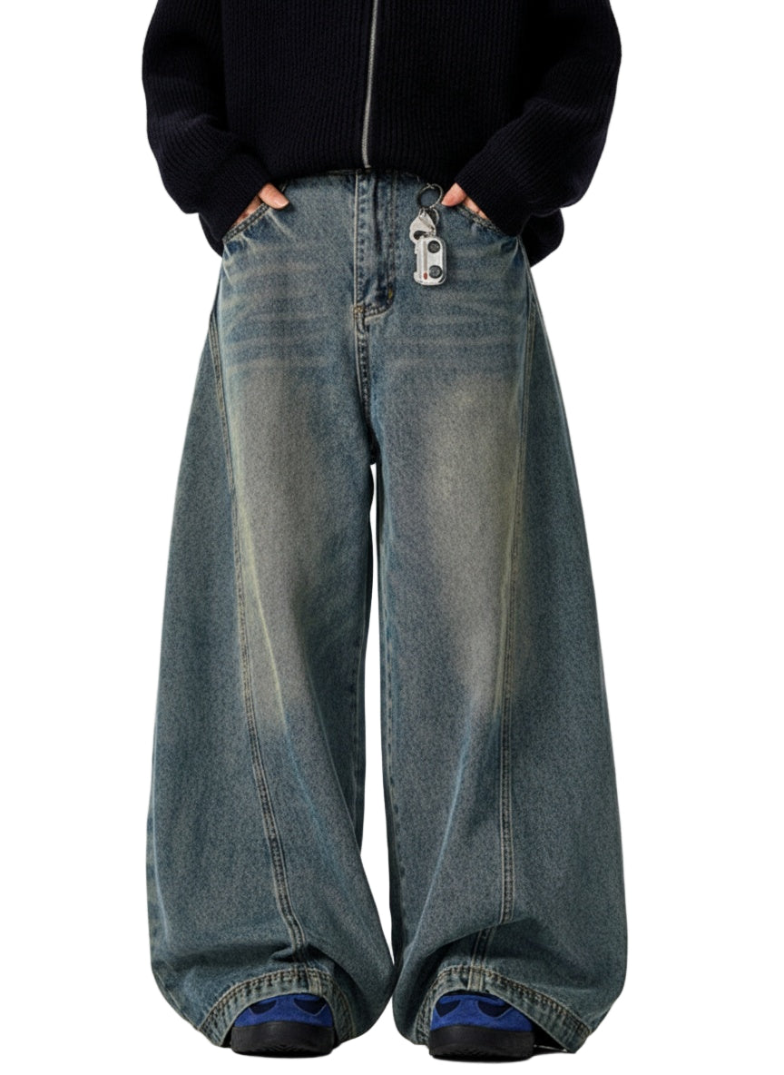 Vintage Washed Wide Leg Curved Jeans