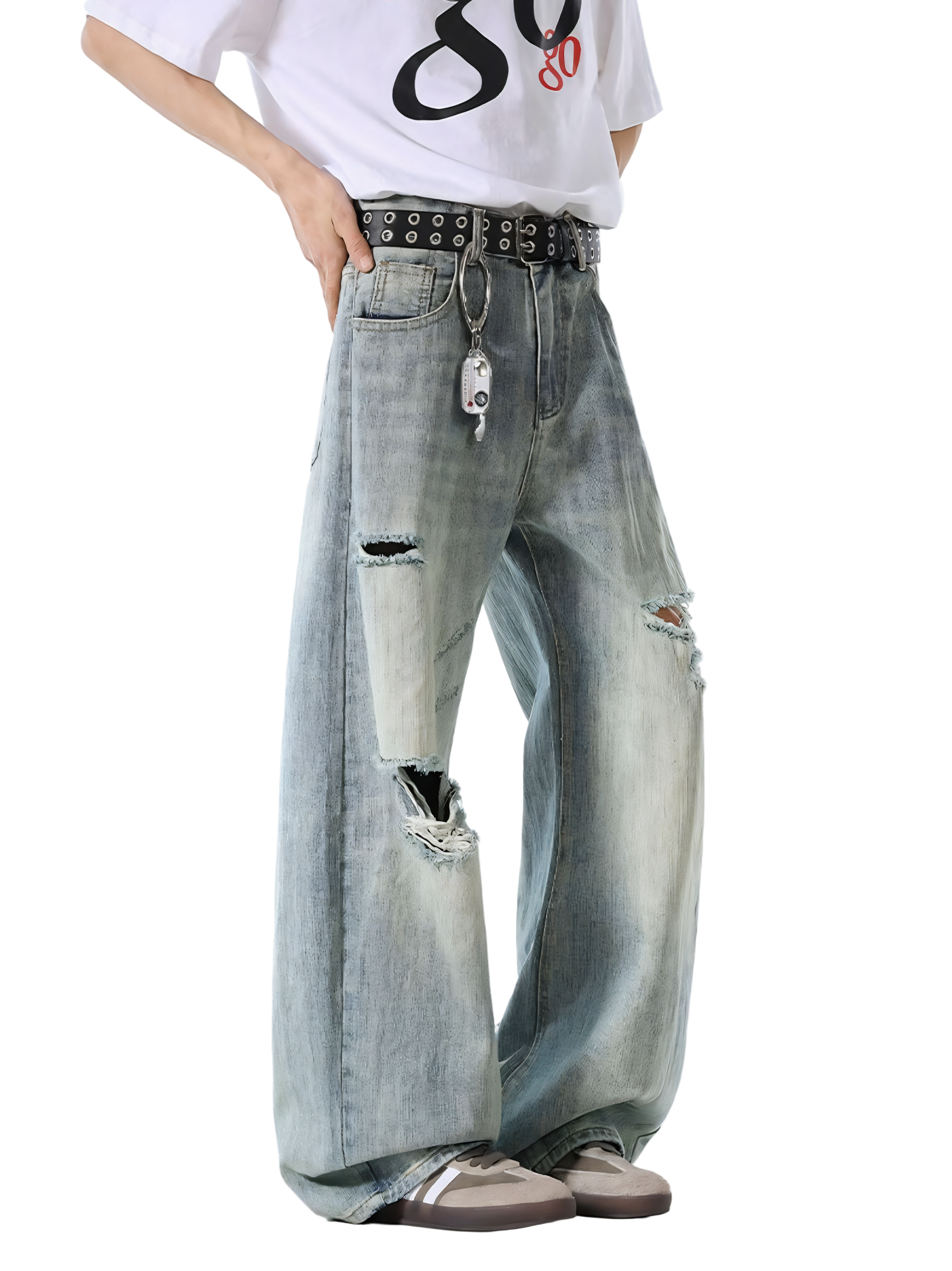 Distressed Washed Wide Leg Jeans