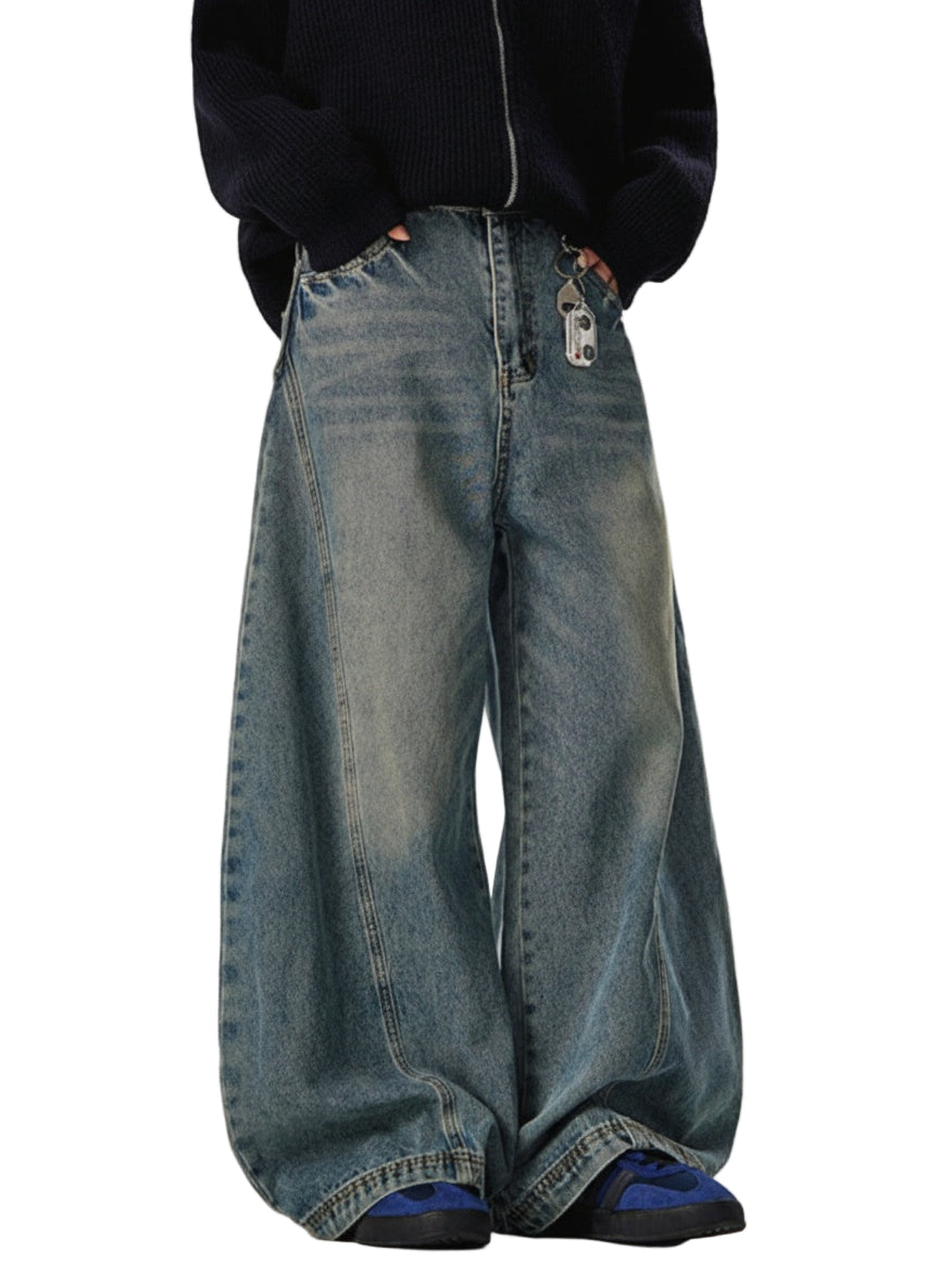 Vintage Washed Wide Leg Curved Jeans