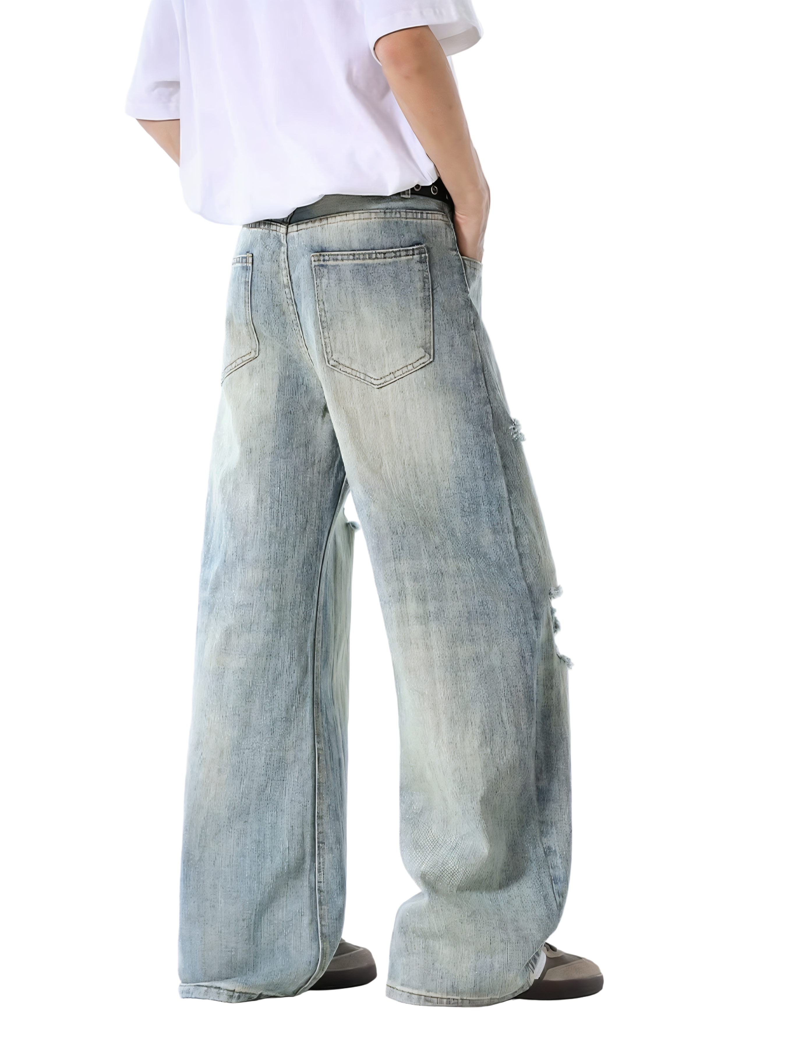 Distressed Washed Wide Leg Jeans