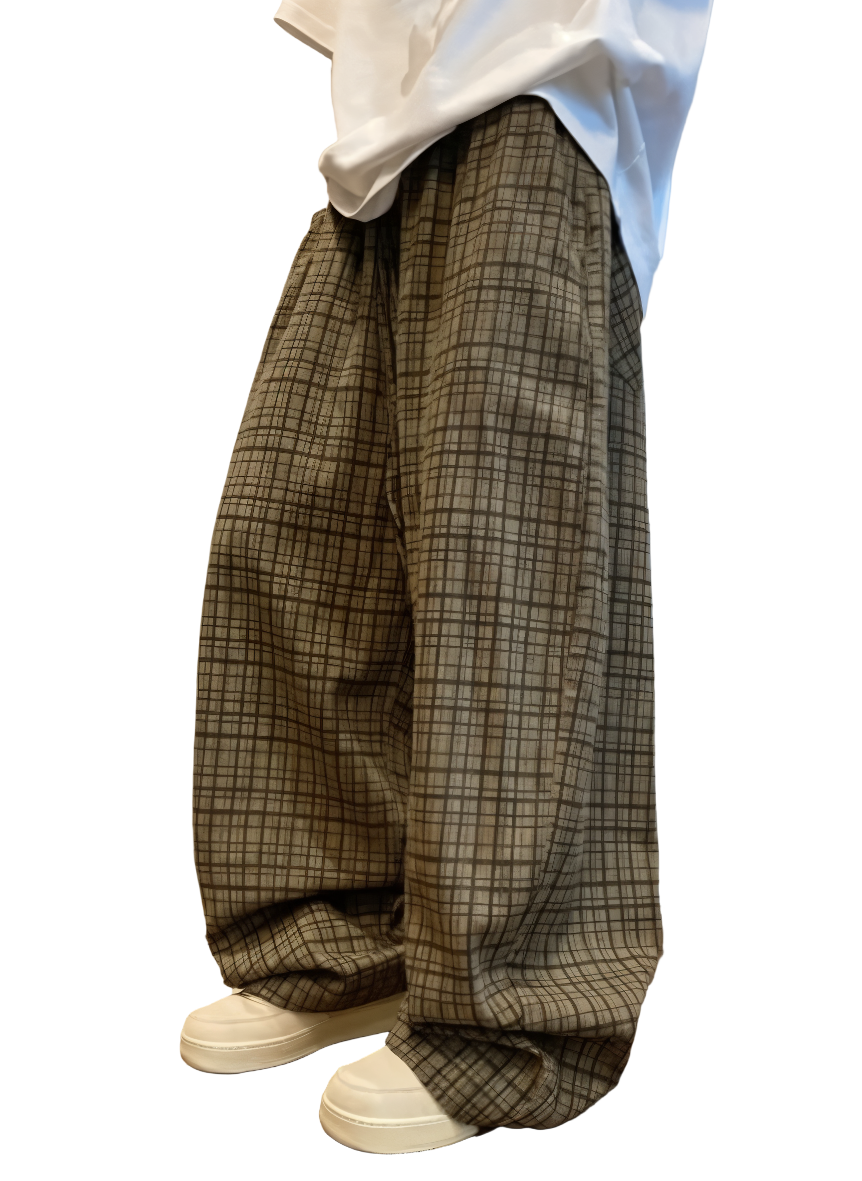 Oversized Baggy Wide Leg Plaid Canvas Pants