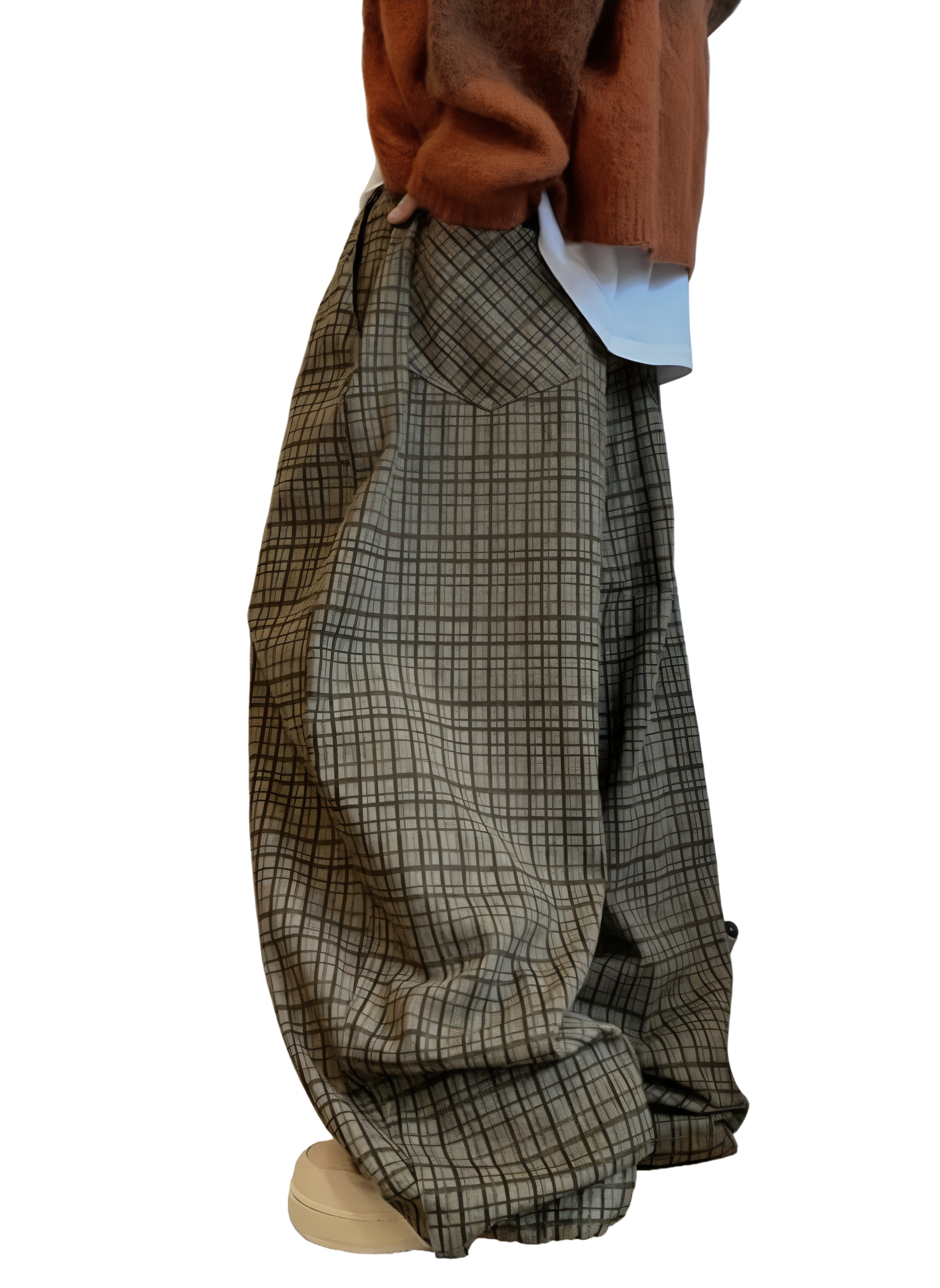 Oversized Baggy Wide Leg Plaid Canvas Pants