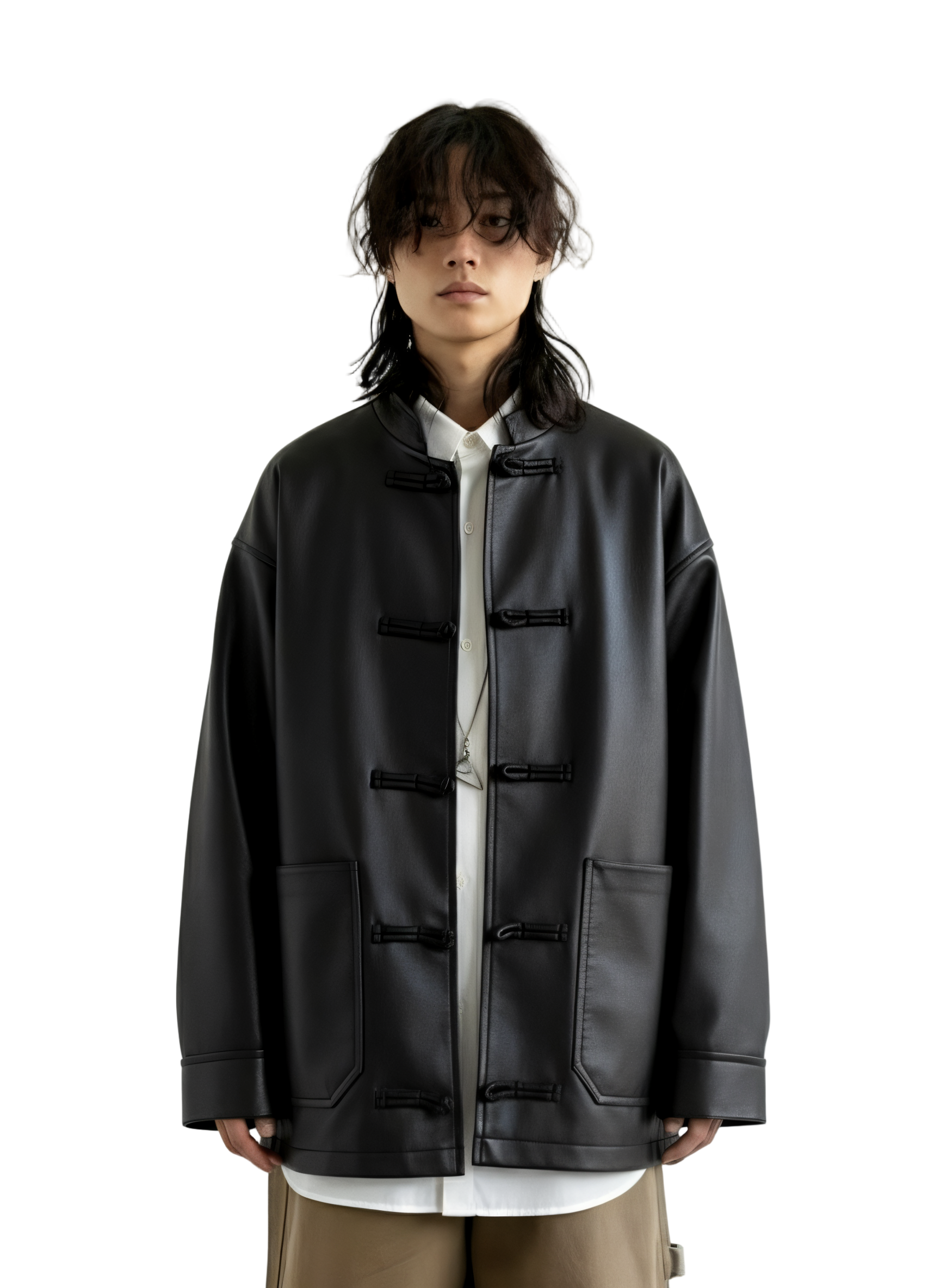 Oversized Vintage Distressed Faux Leather Jacket
