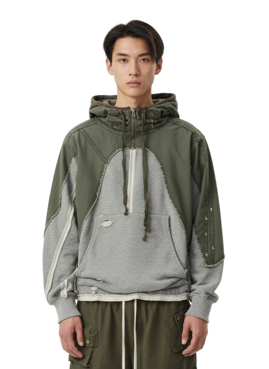 Army Patchwork Pullover Hoodie