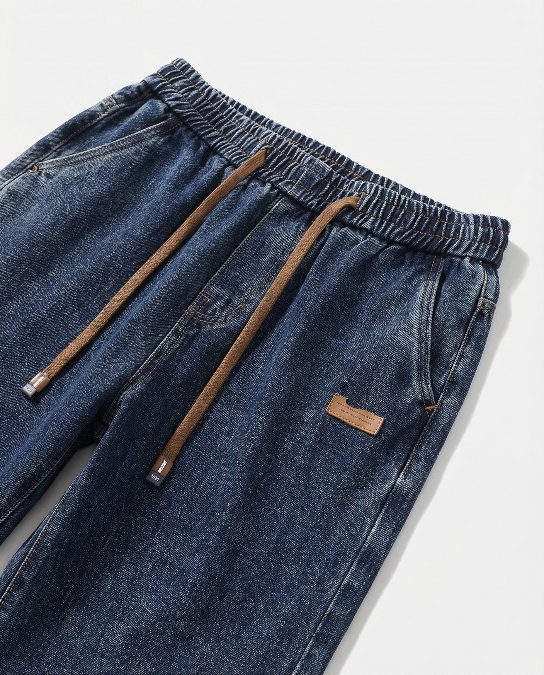 Dark Blue Stretch Drawstring Jeans