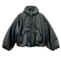 Oversized Black Faux Leather WIndbreaker Coat