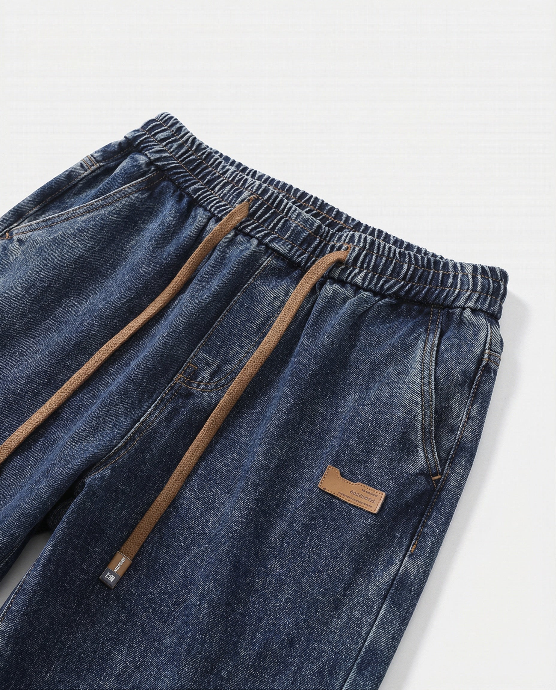 Dark Blue Stretch Drawstring Jeans