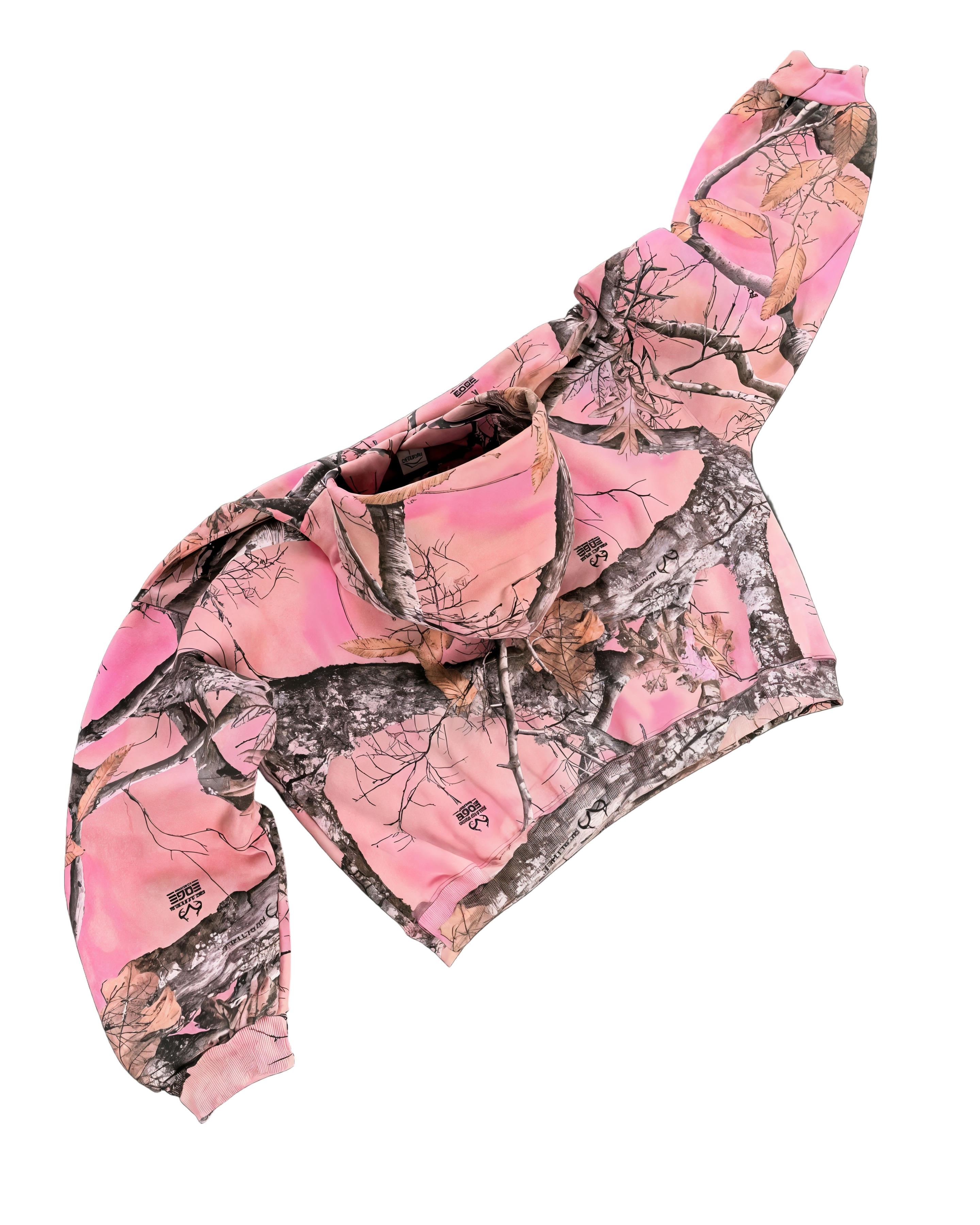 Oversized Pink Branch Camo Print Hoodie