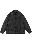 Oversized Vintage Distressed Faux Leather Jacket