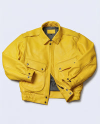 Cropped Yellow Faux Leather Jacket