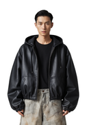 Oversized Black Faux Leather WIndbreaker Coat