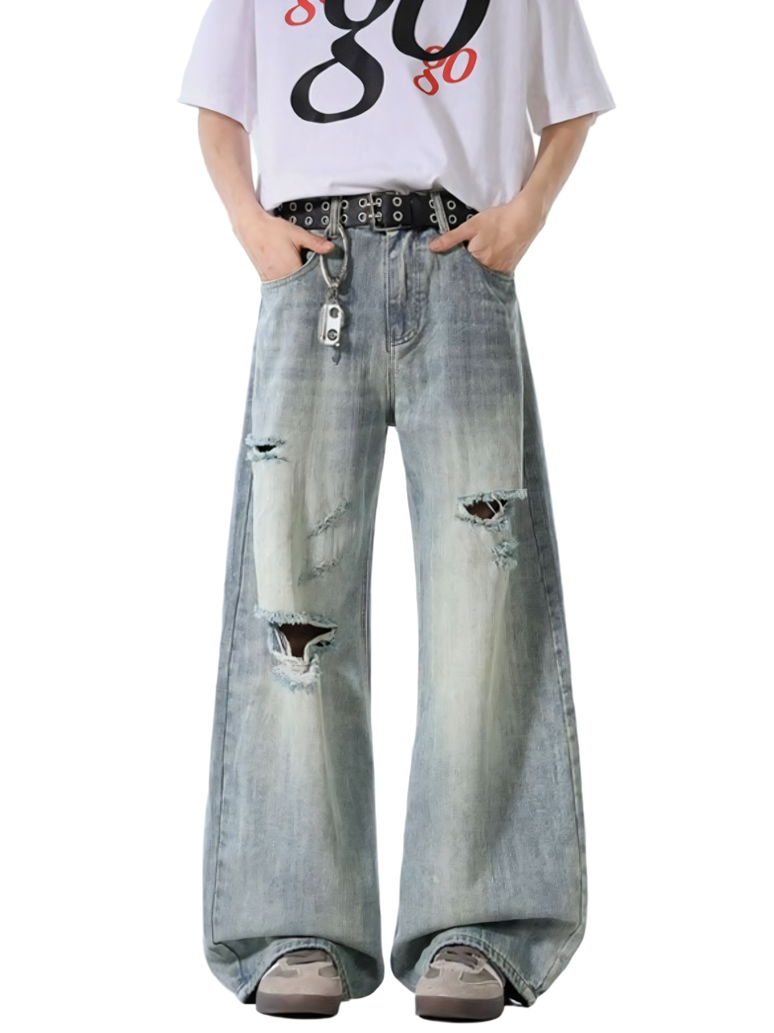 Distressed Washed Wide Leg Jeans