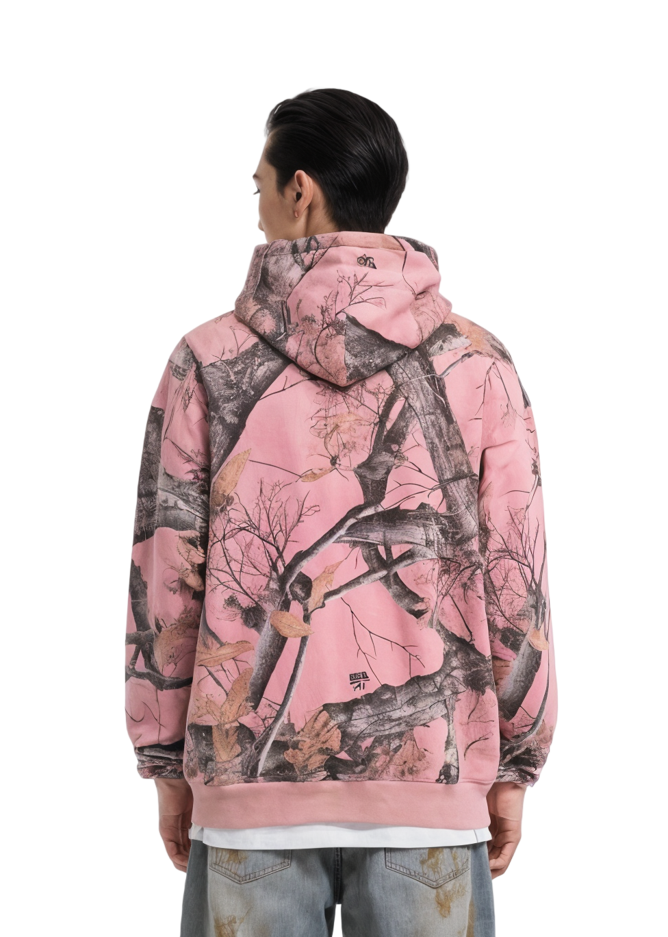 Oversized Pink Branch Camo Print Hoodie