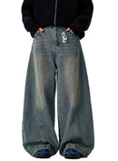 Vintage Washed Wide Leg Curved Jeans