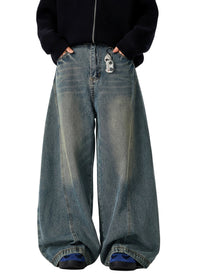 Vintage Washed Wide Leg Curved Jeans