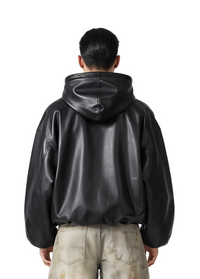 Oversized Black Faux Leather WIndbreaker Coat