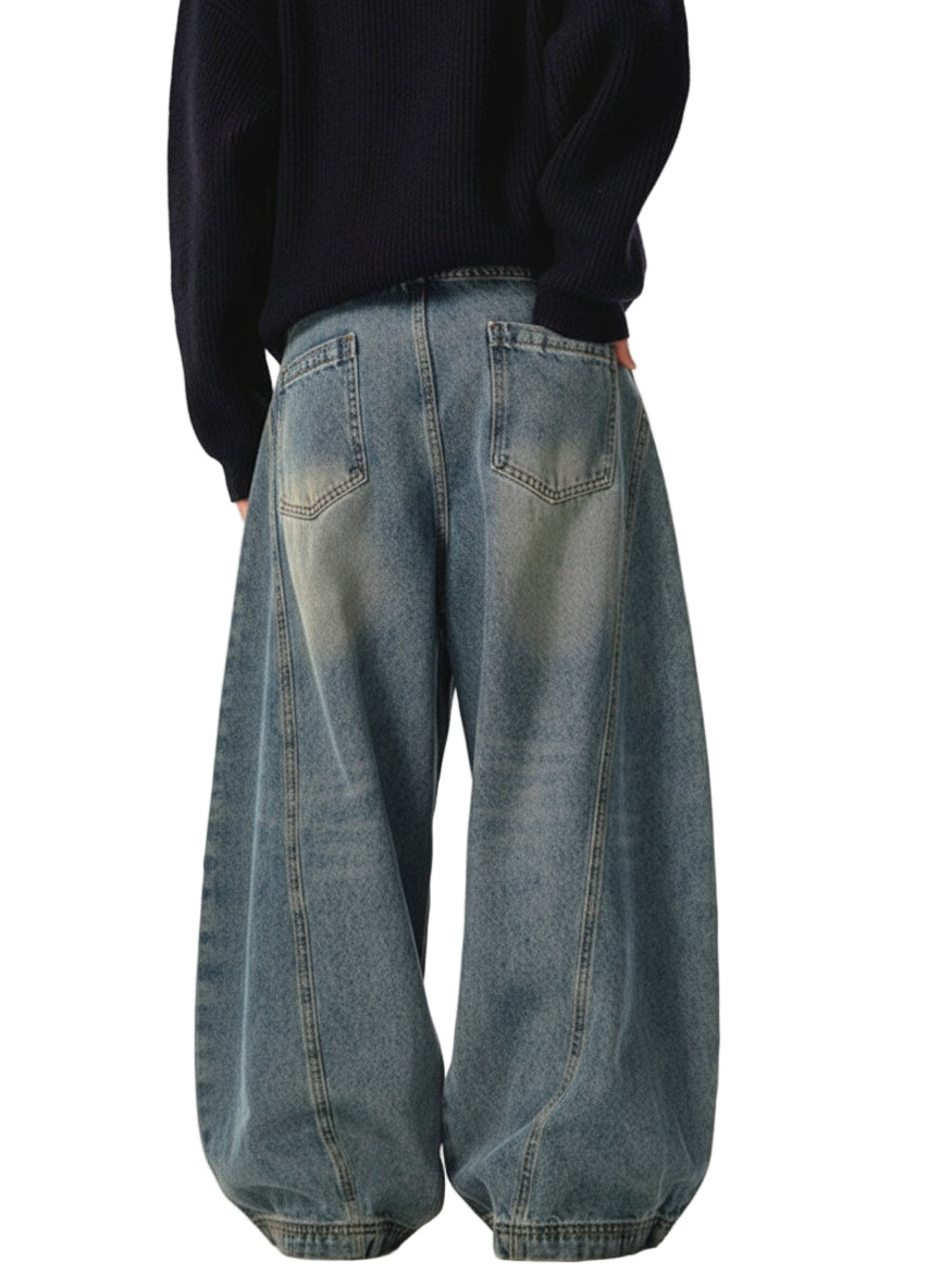 Vintage Washed Wide Leg Curved Jeans