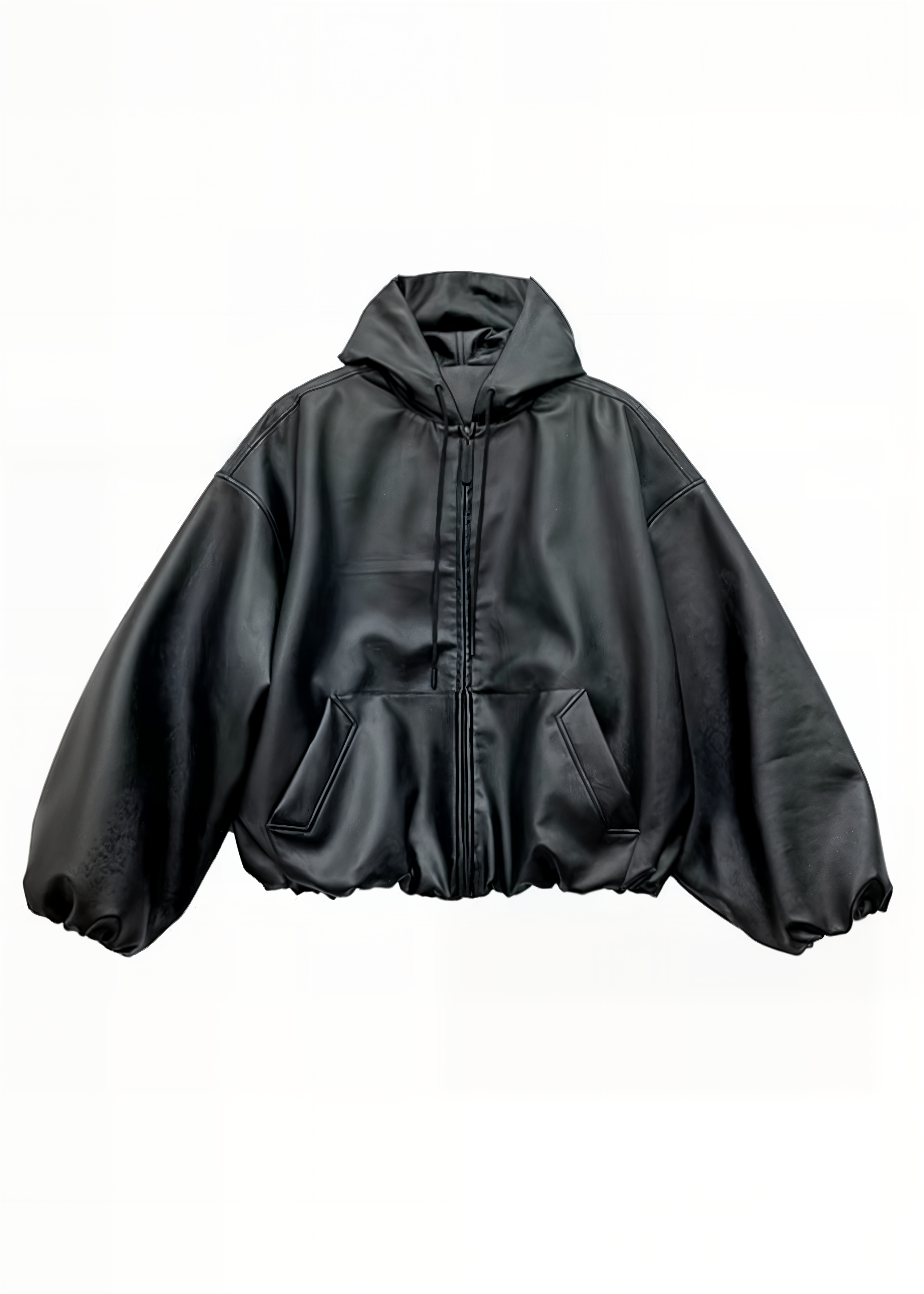 Oversized Black Faux Leather WIndbreaker Coat