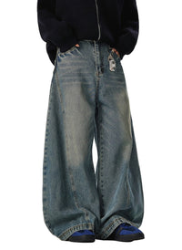 Vintage Washed Wide Leg Curved Jeans