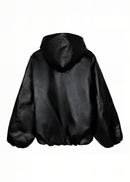 Oversized Black Faux Leather WIndbreaker Coat
