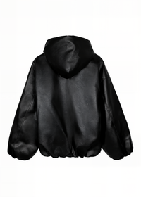 Oversized Black Faux Leather WIndbreaker Coat