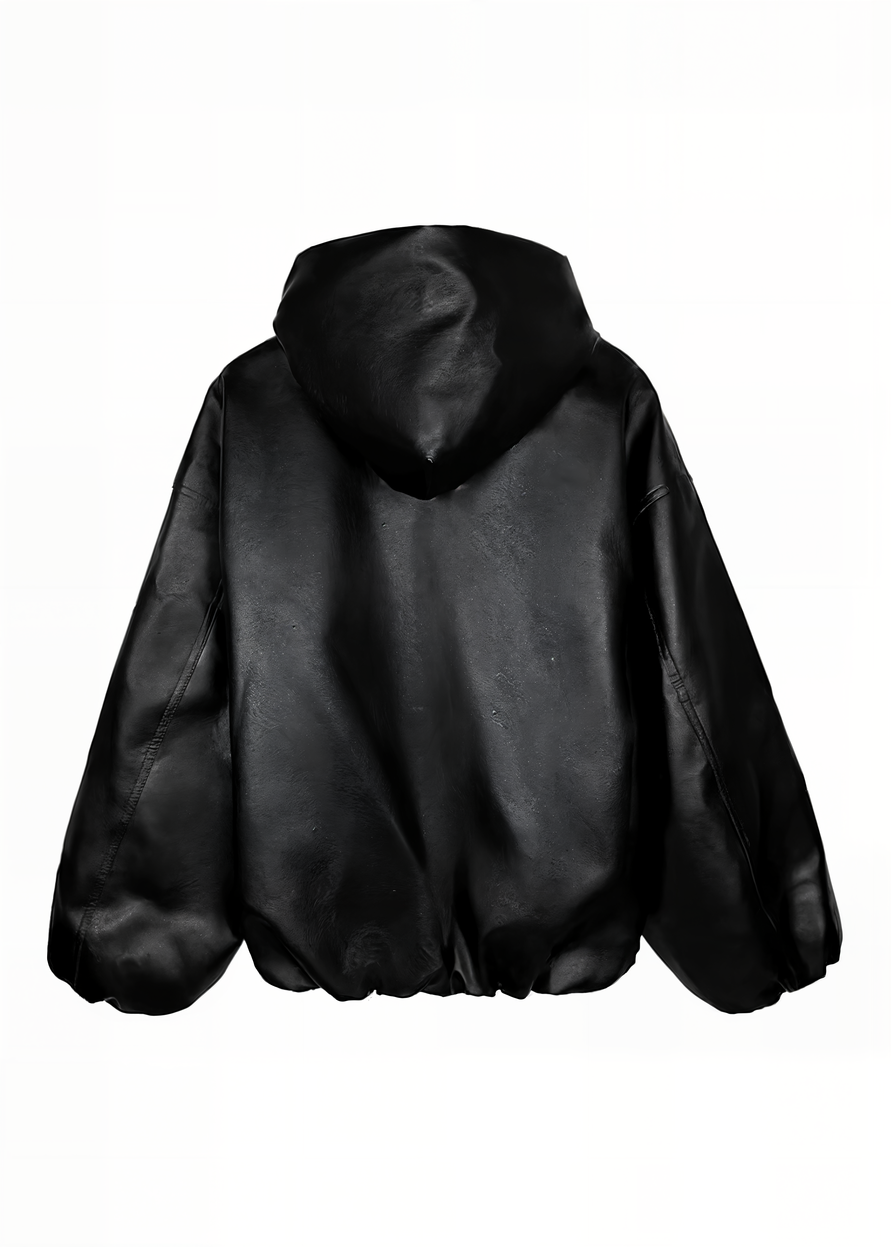Oversized Black Faux Leather WIndbreaker Coat
