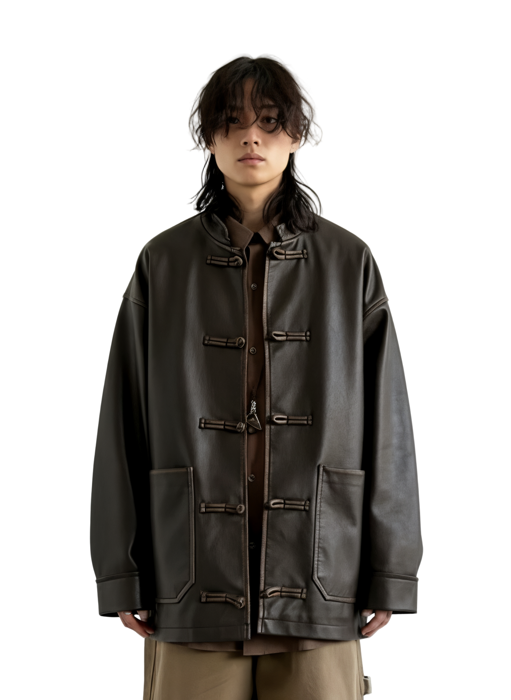 Oversized Vintage Distressed Faux Leather Jacket