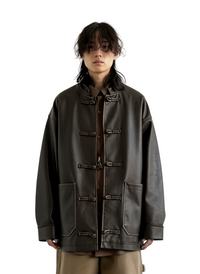 Oversized Vintage Distressed Faux Leather Jacket