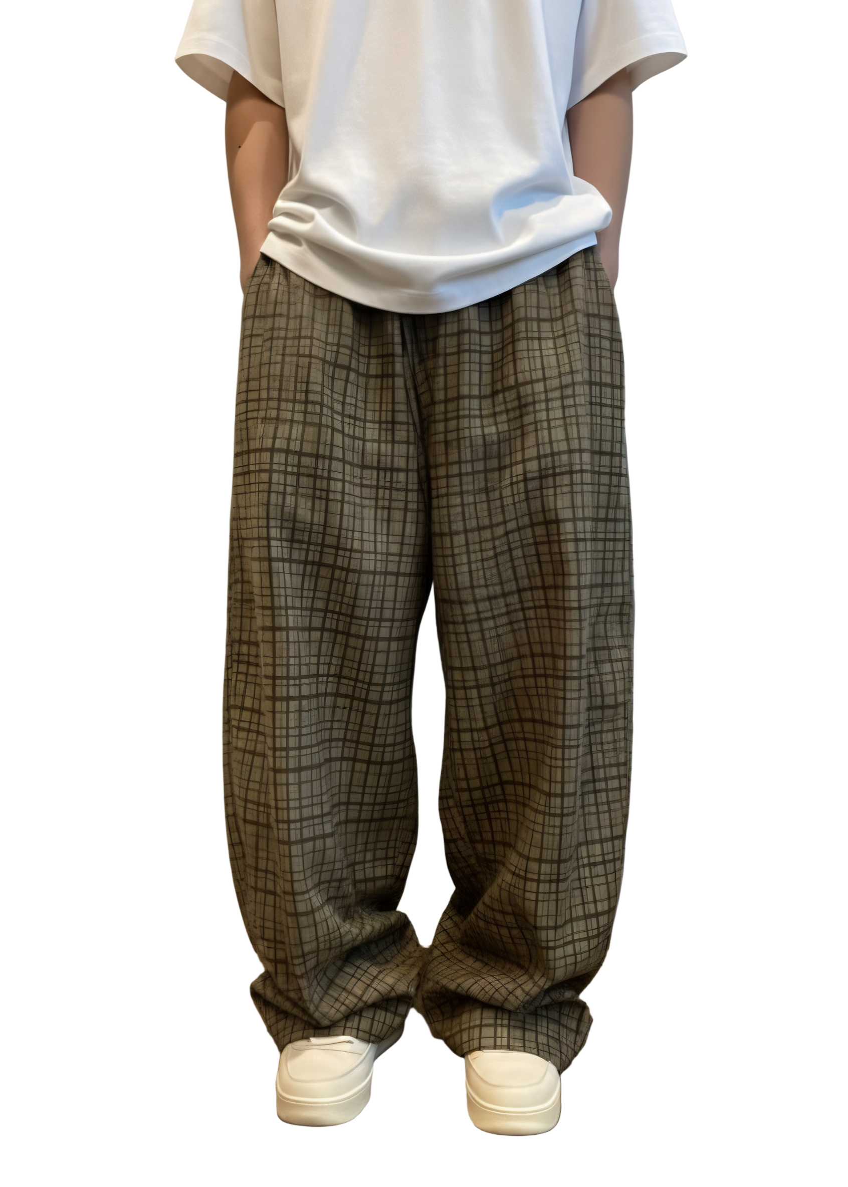 Oversized Baggy Wide Leg Plaid Canvas Pants