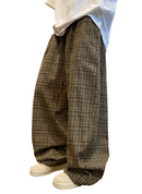 Oversized Baggy Wide Leg Plaid Canvas Pants