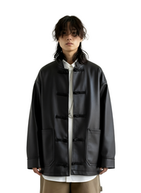 Oversized Vintage Distressed Faux Leather Jacket