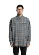 Oversized Plaid Shirt with Frayed Hem
