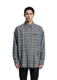 Oversized Plaid Shirt with Frayed Hem