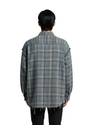 Oversized Plaid Shirt with Frayed Hem