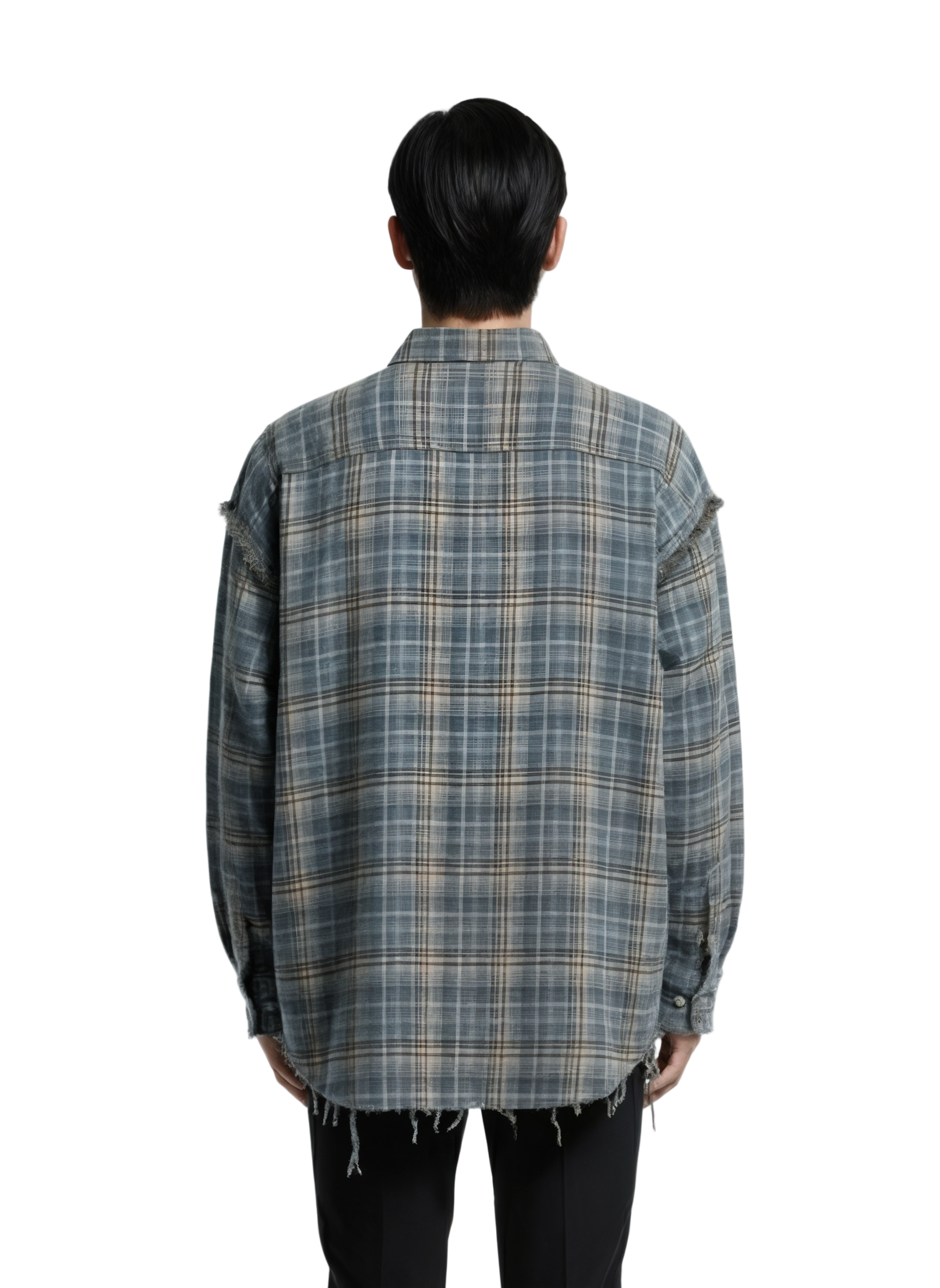 Oversized Plaid Shirt with Frayed Hem