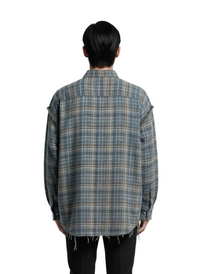 Oversized Plaid Shirt with Frayed Hem