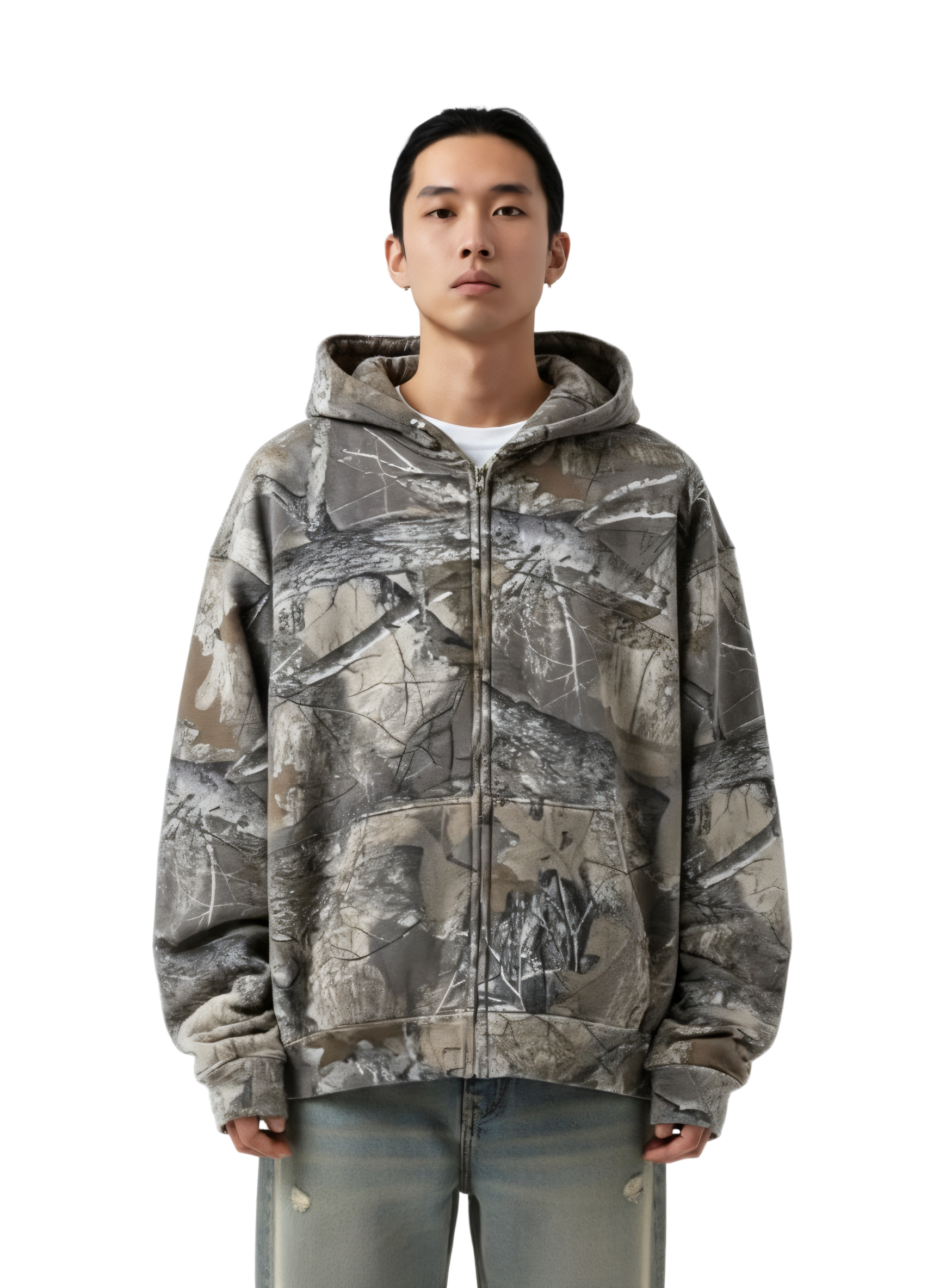 Oversized Camouflage Zip Up Hoodie