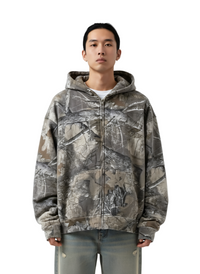 Oversized Camouflage Zip Up Hoodie